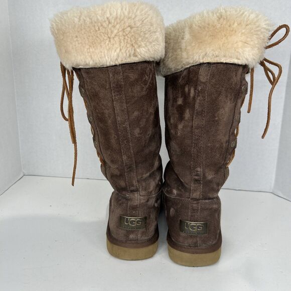 UGG Upside Brown Size 8 Suede Tall Lace Up Winter Boots - Picture 5 of 11